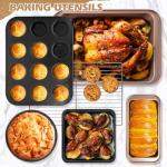 15pcs Nonstick Bakeware Set with Cooling Rack & Accessories, Baking Pan Set Includes Muffin Pan, Cake Pans, Loaf Pan, Baking Sheet, Measuring Cups & Tongs – Oven Safe Metal Bakeware for Home Baking