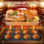 15pcs Nonstick Bakeware Set with Cooling Rack & Accessories, Baking Pan Set Includes Muffin Pan, Cake Pans, Loaf Pan, Baking Sheet, Measuring Cups & Tongs – Oven Safe Metal Bakeware for Home Baking