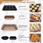 15pcs Nonstick Bakeware Set with Cooling Rack & Accessories, Baking Pan Set Includes Muffin Pan, Cake Pans, Loaf Pan, Baking Sheet, Measuring Cups & Tongs – Oven Safe Metal Bakeware for Home Baking