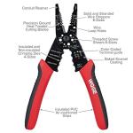 WGGE WG-015 Professional 8-inch Wire Stripper/Crimping Tool, Cable Cutter/Crimper, Wiring and Multi-Function Hand Tool, Red With Black