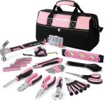 WORKPRO Pink Tool Kit, 263-Piece Home Repairing Tool Set with Wide Mouth Open Storage Bag, Household Tool Kit - Pink Ribbon