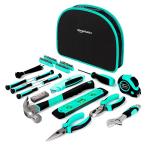 Amazon Basics 104-Piece Home Repair Household Tool Set with Easy Carrying Round Pouch, Portable Hand Tool Kit, Turquoise, 14.4 x 11.4 x 3 inches