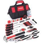 FASTPRO 215-Piece Home Repairing Tool Set with 12-Inch Wide Mouth Open Storage Bag, Household Hand Tool Kit,Red