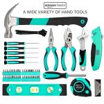 Amazon Basics 104-Piece Home Repair Household Tool Set with Easy Carrying Round Pouch, Portable Hand Tool Kit, Turquoise, 14.4 x 11.4 x 3 inches