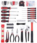 FASTPRO 215-Piece Home Repairing Tool Set with 12-Inch Wide Mouth Open Storage Bag, Household Hand Tool Kit,Red