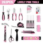 WORKPRO Pink Tool Kit, 263-Piece Home Repairing Tool Set with Wide Mouth Open Storage Bag, Household Tool Kit - Pink Ribbon