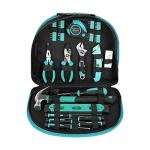 Amazon Basics 104-Piece Home Repair Household Tool Set with Easy Carrying Round Pouch, Portable Hand Tool Kit, Turquoise, 14.4 x 11.4 x 3 inches