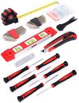 FASTPRO 215-Piece Home Repairing Tool Set with 12-Inch Wide Mouth Open Storage Bag, Household Hand Tool Kit,Red