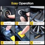 FLYKID Tire Inflator Portable Air Compressor- 12V DC Air Pump for Car Tires with 150PSI LCD Digital Gauge & Emergency LED Light,Auto Tire Pump for Cars,Motorcycles,Bikes,Balls (Yellow, Large)