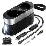 ShockFlo Tire Inflator Portable Air Compressor 12v DC Ultra Fast Air Pump for Car Tires- 150PSI Car Tire Air Pump Digital Pressure & Pre-Set Gauge with Emergency LED Light