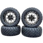 12 Inch Deep Dish Machined Golf Cart Wheels & Tires Set of 4, 20x10-12 All Terrain Tires/Street Use, DOT Certified Golf Cart Wheels Compatible with EZGO, Club Car, YMH