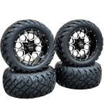 12 Inch Deep Dish Machined Golf Cart Wheels & Tires Set of 4, 20x10-12 All Terrain Tires/Street Use, DOT Certified Golf Cart Wheels Compatible with EZGO, Club Car, YMH