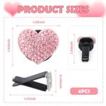 4PCS Heart-Shaped Car Vent Clips with Rhinestone,Bling Air Vent Clips Car Decorations,Premium Shiny Car Clips for Vents CCar Accessories Interior for Cars,Trucks,SUVs (Pink)