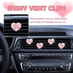 4PCS Heart-Shaped Car Vent Clips with Rhinestone,Bling Air Vent Clips Car Decorations,Premium Shiny Car Clips for Vents CCar Accessories Interior for Cars,Trucks,SUVs (Pink)