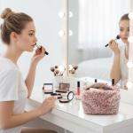 Durable Fuzzy Makeup Bag Large Capacity Leopard Print Toiletry Organizer Portable Cosmetic Bag Girls Travel Storage Pouch