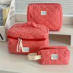 Plaid Makeup Bag Large Capacity Portable Cosmetic Bag For Women Girls Skincare Toiletry Bag Multifunctional Cute Wallet Pouch