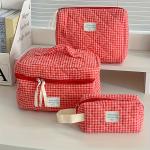 Plaid Makeup Bag Large Capacity Portable Cosmetic Bag For Women Girls Skincare Toiletry Bag Multifunctional Cute Wallet Pouch