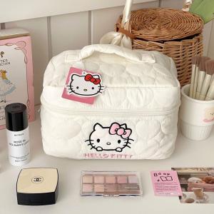 Kitty Large Capacity Makeup Bag Waterproof Travel Toiletry Organizer Cute Cartoon Cosmetic Case with Double Zipper for Girls