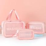 1pcs  Pu Transparent Three Piece Makeup And Toiletries Bag, Large Capacity Pvc Semi Transparent Frosted Portable Storage Bag