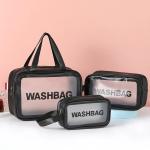 1pcs  Pu Transparent Three Piece Makeup And Toiletries Bag, Large Capacity Pvc Semi Transparent Frosted Portable Storage Bag