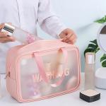 1pcs  Pu Transparent Three Piece Makeup And Toiletries Bag, Large Capacity Pvc Semi Transparent Frosted Portable Storage Bag