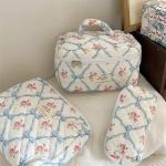 Cute Bow Flower Quilting Cotton Makeup Bag Women Zipper Cosmetic Organizer Female Cloth Handbag Portable Toiletry Case for Girls