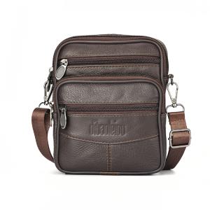 Men's Genuine Leather Crossbody Bag High Quality Zipper Pocket Retro Business Messenger Bag for Men