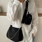 2-Piece Nylon Shoulder Bag Set: Chic Solid Color Handbags with Chain Strap for Daily Use & Travel
