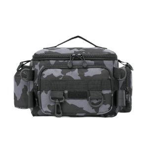 Black Fishing Tackle Shoulder Bag Storage Waist Bag with Fishing Rod Holder Outdoor Sports Bag