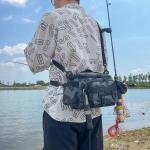 Black Fishing Tackle Shoulder Bag Storage Waist Bag with Fishing Rod Holder Outdoor Sports Bag