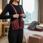 PU Leather Double Shoulder Armpit Bag Multi-Pocket Underarm Strap Wallet Pocket Anti-Theft for Men Women Travel Outdoors