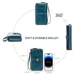 Wallet for Men Women Anti Theft European American Retro Leather Long Clutch Oil Wax Leather Cut Out Multi Card Slots Large