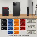 New Black Leather Wallet for Men Slim Bifold RFID Blocking Wallet with Pop-Up Metal Card Holder & Card Sleeves POP UP Wallet