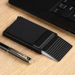 Men's Slim Mini RFID Wallet Aluminum Automatic Pop Up Card Case with Elastic Back Pouch, ID Credit Bank Card Holder Purse