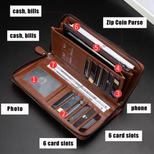 Men's Long Zipper Wallet High Quality Pu Leather Wallet For Men RFID Blocking Business Clutch Bag Credit Card Holder Purse Man