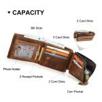 CONTACT'S Genuine Crazy Horse Leather Men Wallets Vintage Trifold Wallet Zip Coin Pocket Purse Cowhide Leather Wallet For Mens