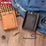 Real Leather Wallet for Men RFID Blocking Credit Card Holder Purse Male Short Bifold Zipper Coin Pocket with Anti-Theft Chain