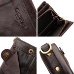 Real Leather Wallet for Men RFID Blocking Credit Card Holder Purse Male Short Bifold Zipper Coin Pocket with Anti-Theft Chain