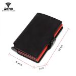 Men's Slim Premium Genuine Leather Pop Up Card Holder RFID Blocking Mini Aluminum Credit Card Holder Minimalist Wallet for Men