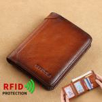 GERUOLA Slim RFID Shielded Genuine Leather Wallet for Men-Multifunctional ID & Credit Card Holder Dark Brown with Embellishments