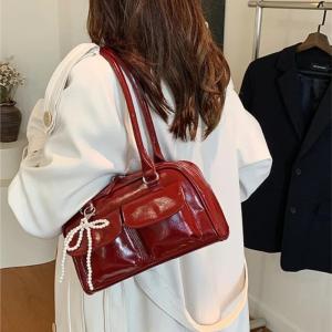 Vintage Women Business Shoulder Bags Simple Ladies Commute Tote Bag Pu Leather Female Underarm Bag Burgundy Large Handbags Purse
