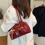 Vintage Women Business Shoulder Bags Simple Ladies Commute Tote Bag Pu Leather Female Underarm Bag Burgundy Large Handbags Purse