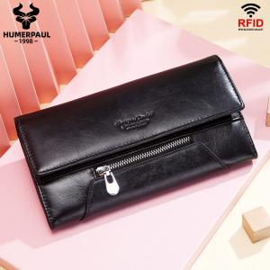HUMERPAUL Fashion Wallet for Women Genuine Cowhide Leather Long Clutch Cell Phone Money Handbag RFID Credit Card Holder Purse