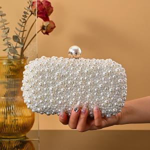 Luxury handmade wedding evening bag chain shoulder bag Full Beaded clutch bag Ladies Artificial Pearls Handbag for Wedding Party