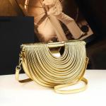 Handbags for Women 2026 New Gold Luxury Designer Brand Moon Handwoven Noodle Bags Leather Pulled Hobo Silver Evening Clutch Chic