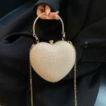 Evening Clutch Bag Women Bag Shiny Handbag Heart Shape Metal Clutches Bag Fashion Chain Shoulder Crossbody Bag Luxury Lady Purse