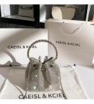 Luxury Designer Women's Handbag Rhinestones Diamonds Evening Clutch Bag Glitter Shiny Bucket Purse Wedding Party Crossbody Bag