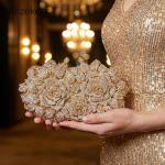 Alizekerr Rose Crystal Evening Clutch Bags Women New Luxury Boutique Sparkling Diamond Flower Purses And Handbags Wedding Party