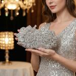 Alizekerr Rose Crystal Evening Clutch Bags Women New Luxury Boutique Sparkling Diamond Flower Purses And Handbags Wedding Party