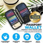 Lightweight Family Travel Passport Cover Wallet Zipped Oxford Document Organizer Bag with Detachable Wrist Strap for Women Men